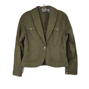 Chico's Olive Green Jacket Textured Cotton Blend Blazer Style Size 0